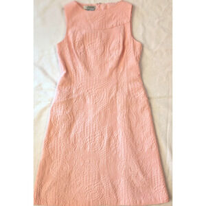 Kay Unger Pink Textured Jacquard Sheath Dress Womens 6 Sleeveless Cotton Lined